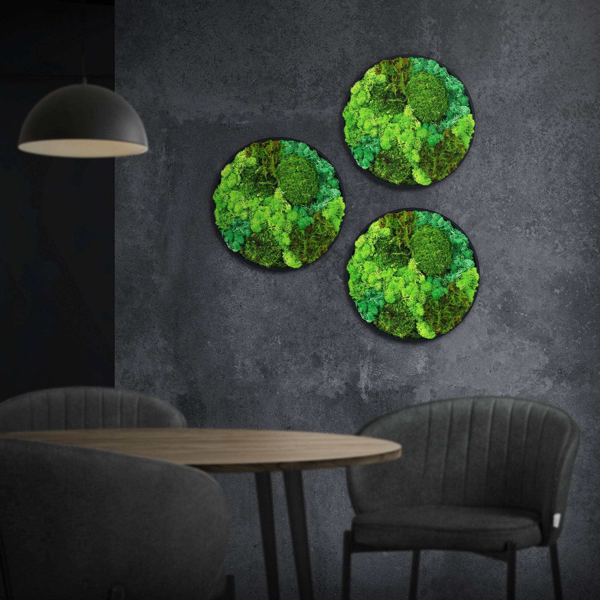 Ecd-Germany - Tableau végétal mural, mélange de mousses stabilisées, cadre en MDF rond Ø 30 cm, vert, décoration d'intérieur effet 3D, sans entretien, pièce unique