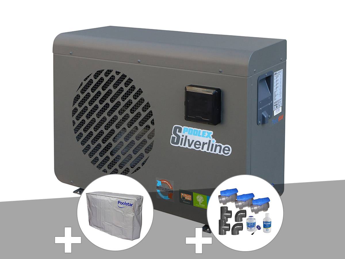 Poolex - Pompe à chaleur 5,39 kW Poolex Silverline 55 + Housse d'hivernage + Kit by-pass Ø 50 mm