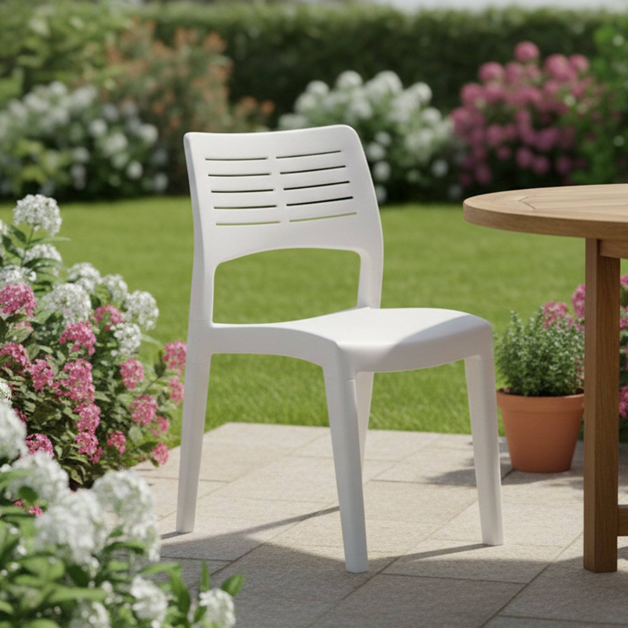 Dmora - Chaise d'extérieur Dantonin, siège de jardin, chaise pour table à manger, fauteuil d'extérieur, 100% Made in Italy, 50x51h82 Cm, blanc - Dmora - Imagen 2