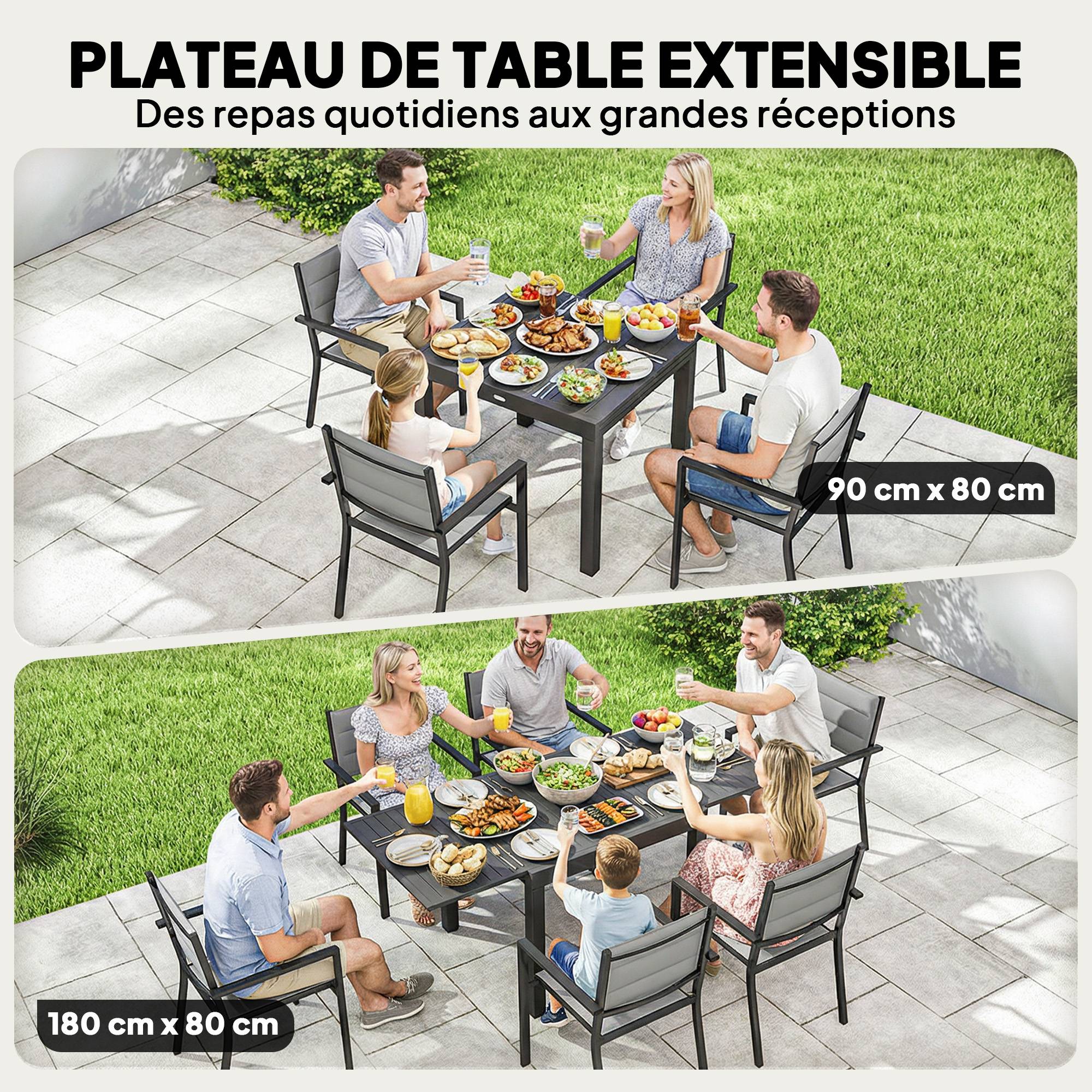 Salon de Jardin 7 pièces | Mobilier de jardin Gris Aluminium, Textilène 180x80x75 cm - Image 6
