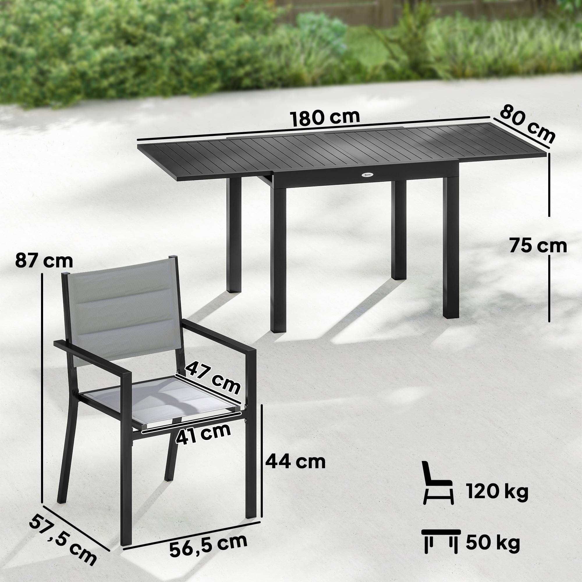 Salon de Jardin 7 pièces | Mobilier de jardin Gris Aluminium, Textilène 180x80x75 cm - Image 5
