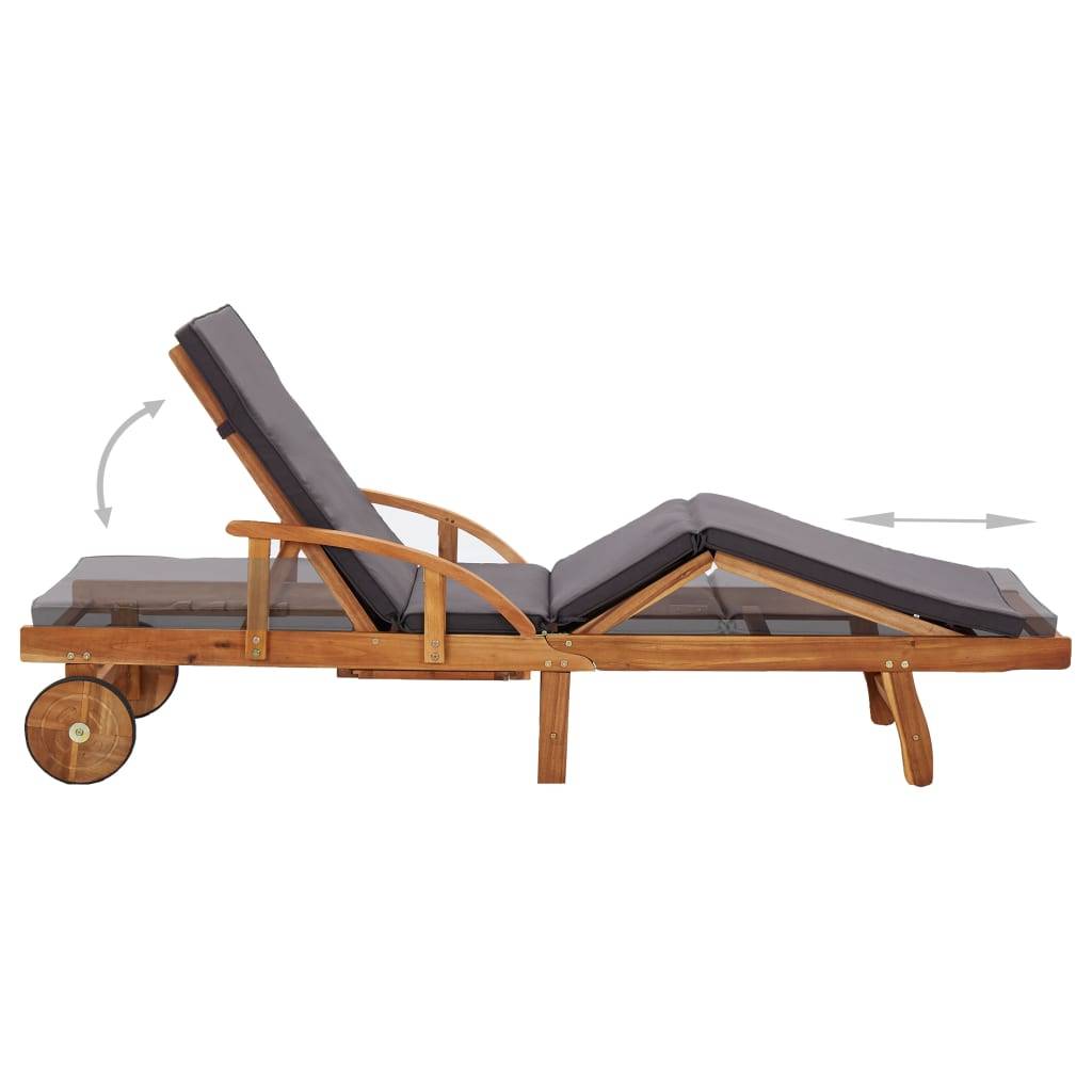 Transat chaise longue bain de soleil lit de jardin terrasse meuble d'extérieur avec coussin bois d'acacia solide - Image 4