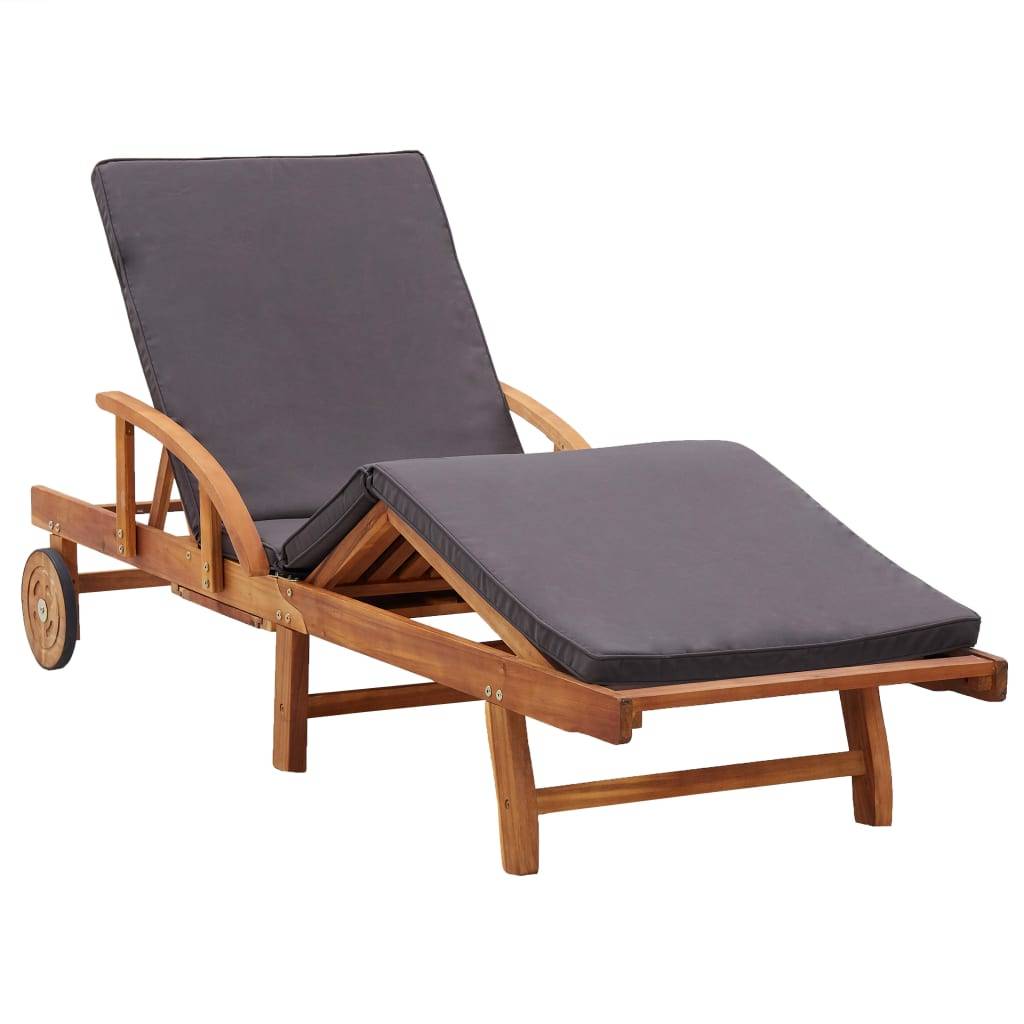 Transat chaise longue bain de soleil lit de jardin terrasse meuble d'extérieur avec coussin bois d'acacia solide - Image 2