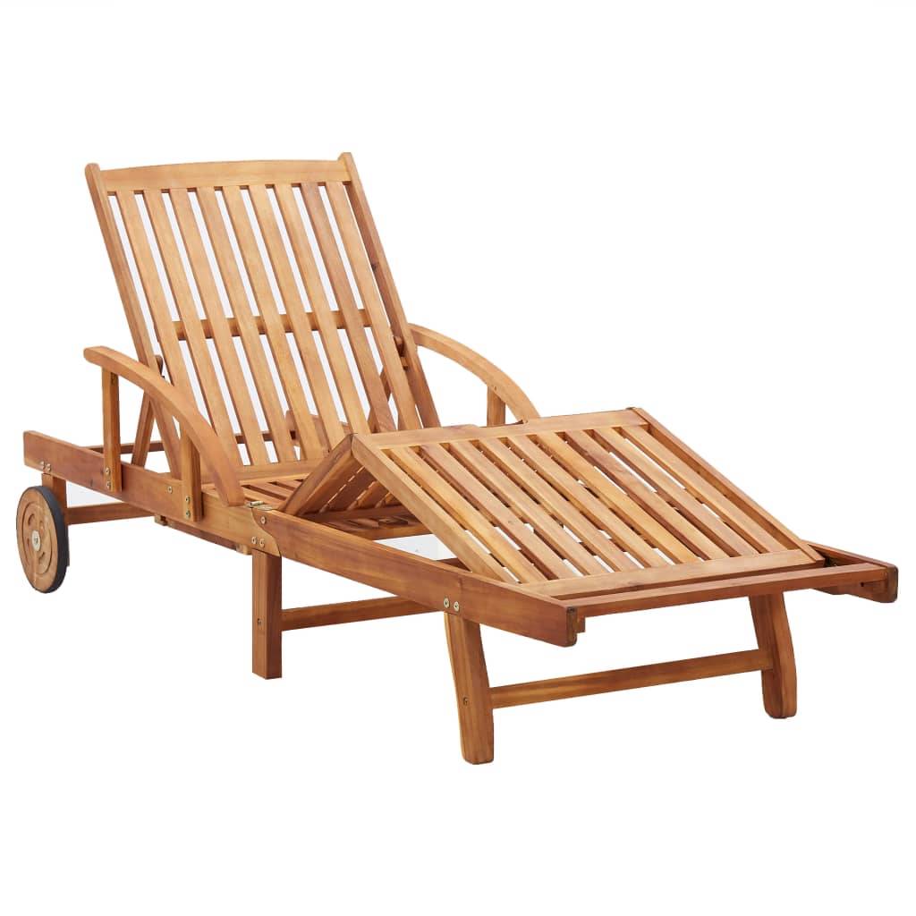 Transat chaise longue bain de soleil lit de jardin terrasse meuble d'extérieur avec coussin bois d'acacia solide - Image 6