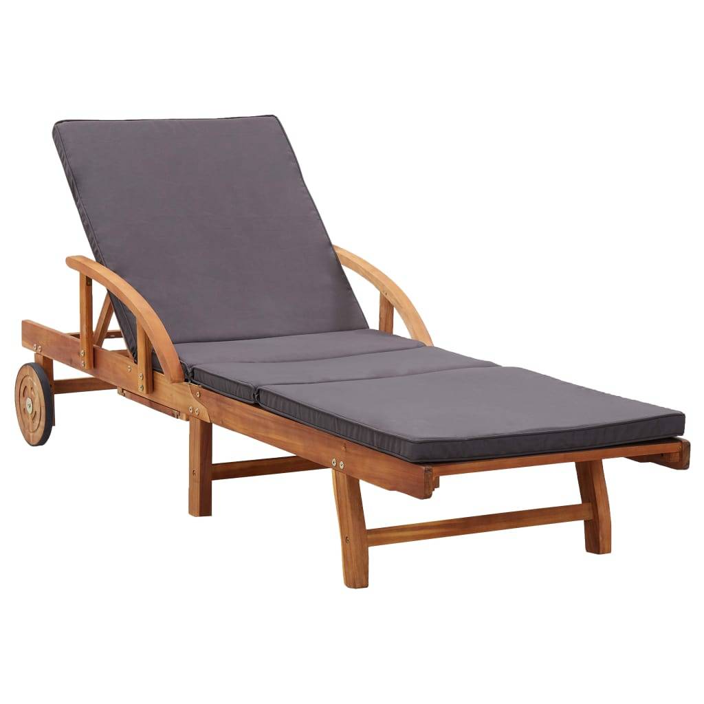 Transat chaise longue bain de soleil lit de jardin terrasse meuble d'extérieur avec coussin bois d'acacia solide - Image 1