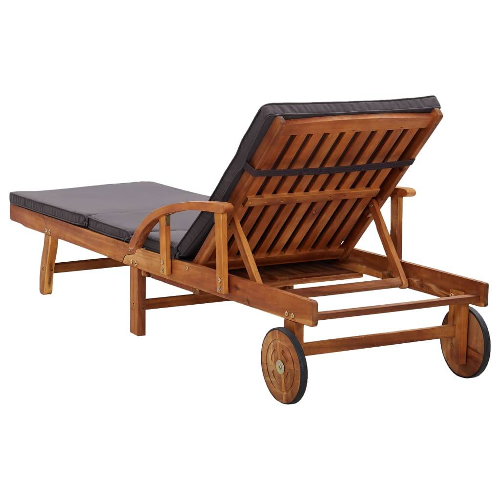 Transat chaise longue bain de soleil lit de jardin terrasse meuble d'extérieur avec coussin bois d'acacia solide - Image 5