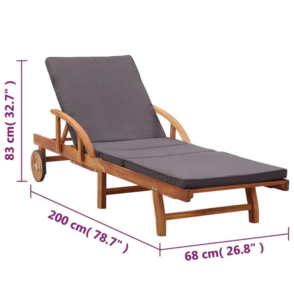 Transat chaise longue bain de soleil lit de jardin terrasse meuble d'extérieur avec coussin bois d'acacia solide - Image 9