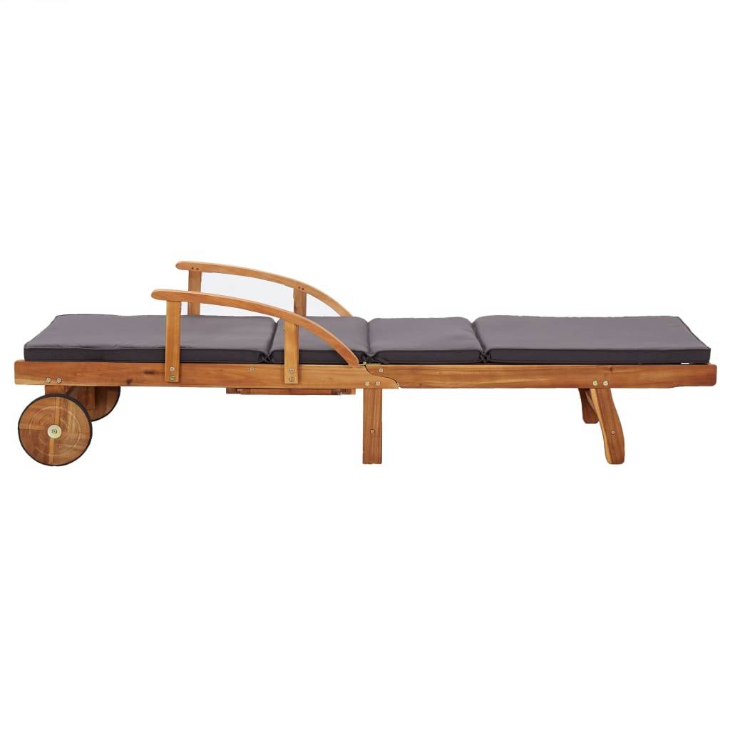Transat chaise longue bain de soleil lit de jardin terrasse meuble d'extérieur avec coussin bois d'acacia solide - Image 3
