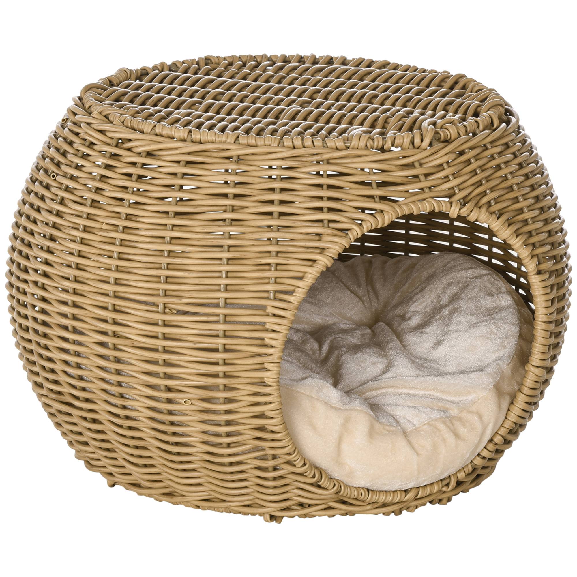 ComfortXL - Panier pour chat rotin PE marron Ø40 x 30 cm couchage 2 niveaux avec coussin doux pour chat jusqu’à 3,5 kg - Image 10