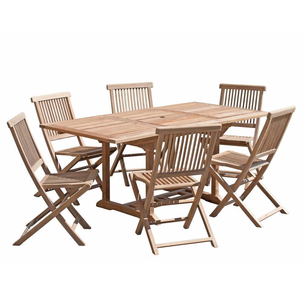 Macabane - FUN - Ensemble de jardin -Table rect. 120/180 / 6 chaises bois teck - Imagen 1