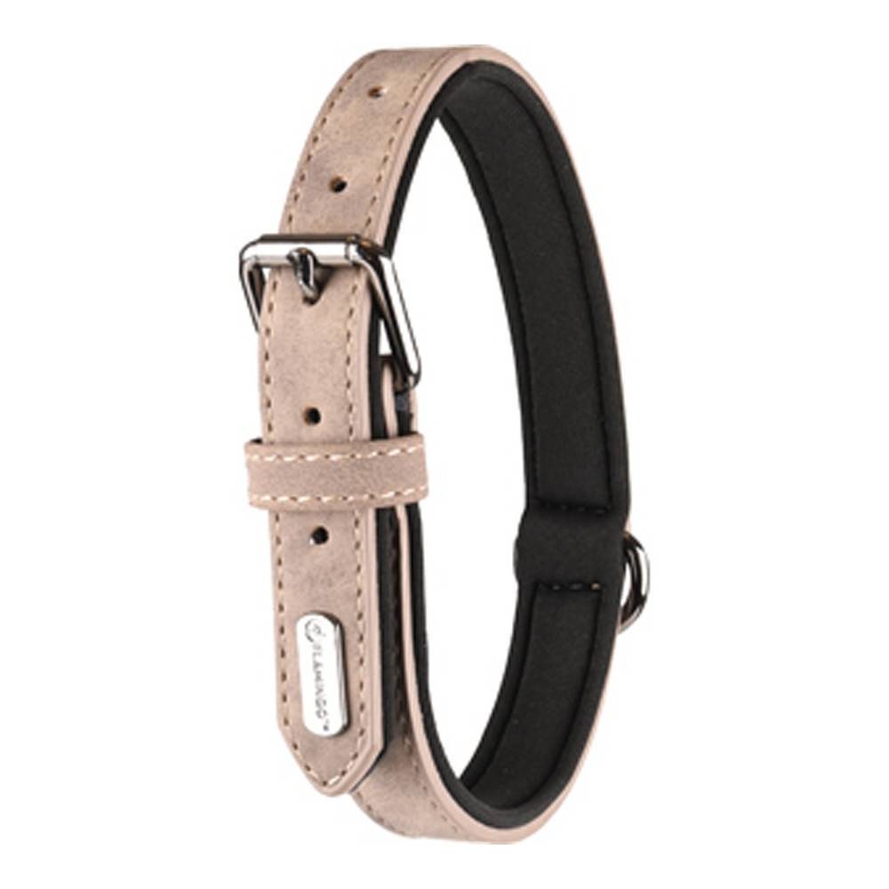 Collier taille XL 47-57 CM en simili cuir et néoprène  DELU, couleur taupe. pour chien.