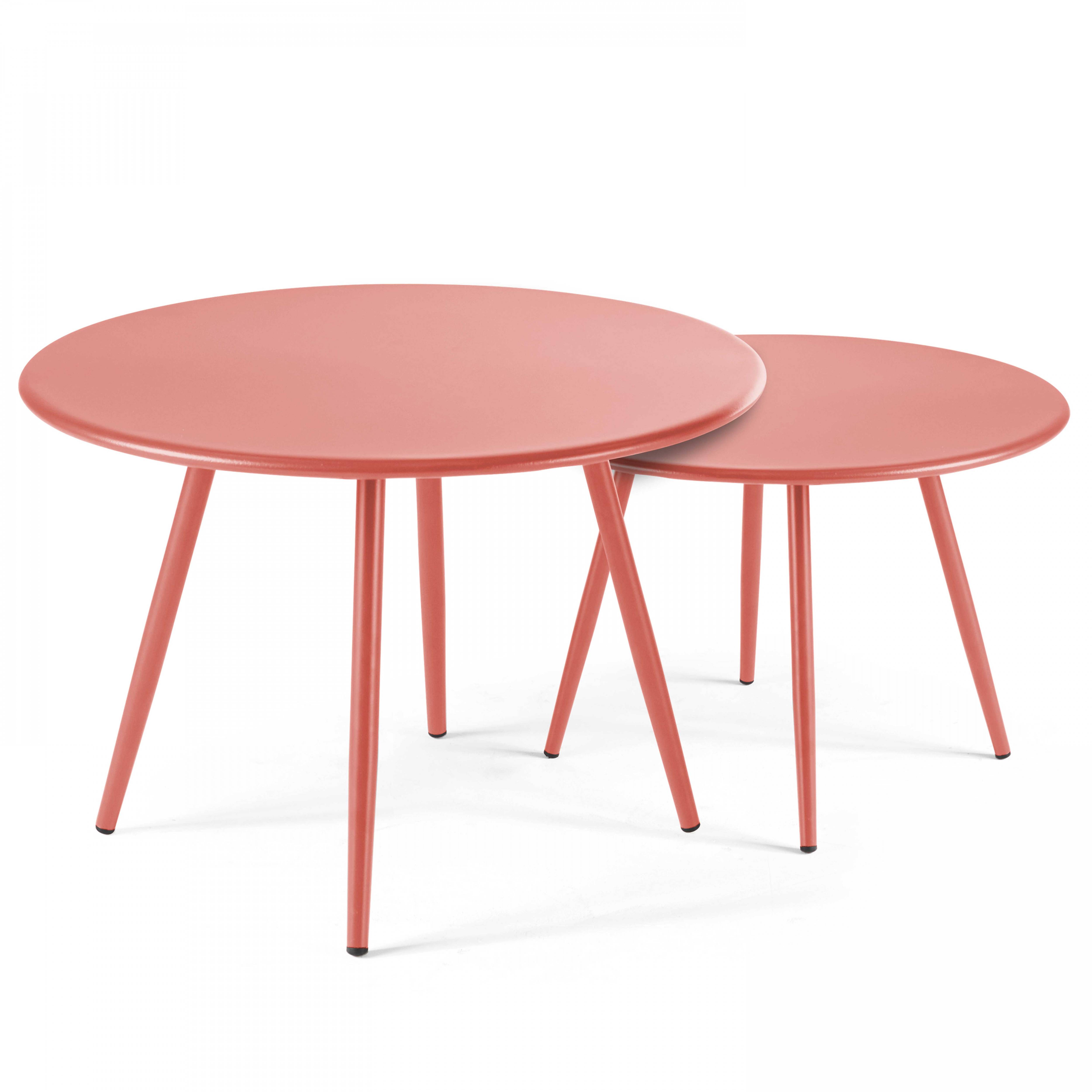 Oviala - Lot de 2 tables basses de jardin en acier argile 50 cm Palavas - Oviala - Imagen 1