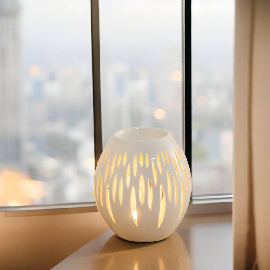 Brûle-Parfum Céramy Ovali Blanc - Aromathérapie facile - Diffuseur Autonome - Déco Cadeau Minimaliste - 45ml - H 12,5cm – Zen'Arôme - Image 5
