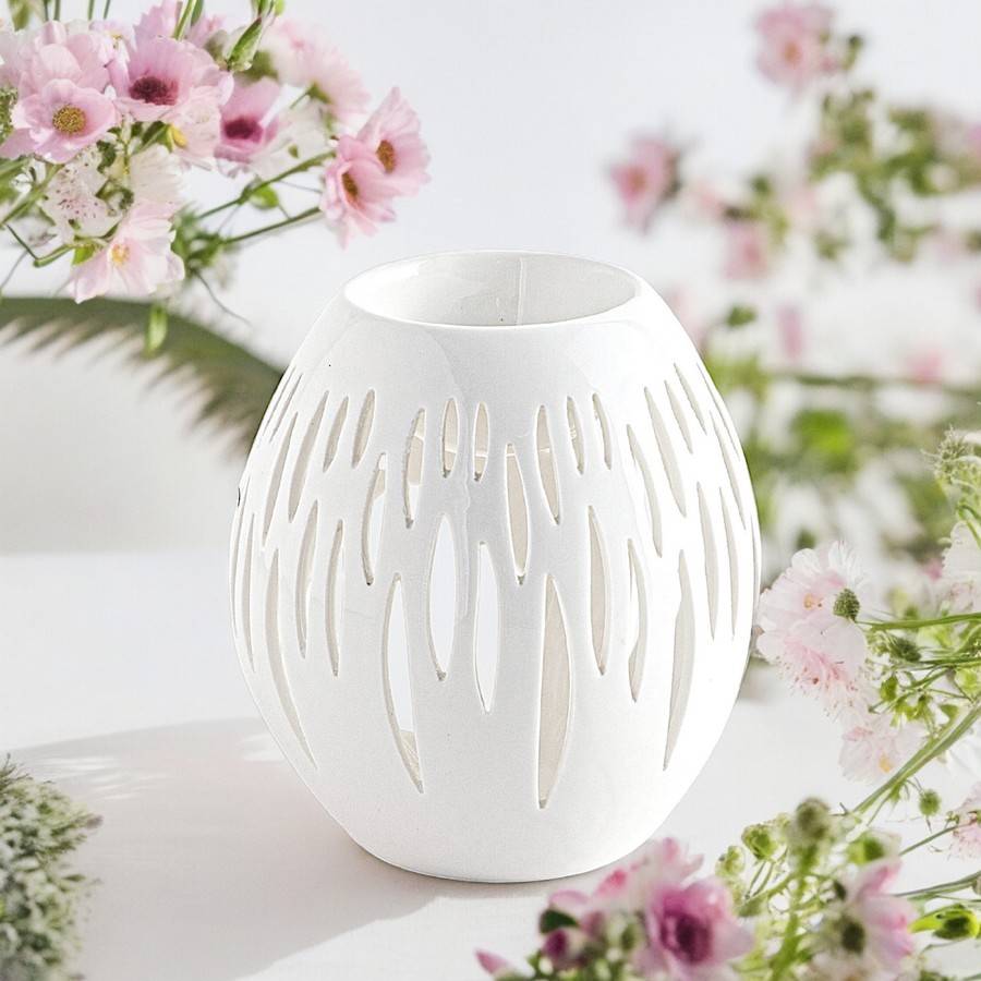 Brûle-Parfum Céramy Ovali Blanc - Aromathérapie facile - Diffuseur Autonome - Déco Cadeau Minimaliste - 45ml - H 12,5cm – Zen'Arôme - Image 1