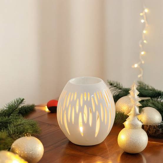 Brûle-Parfum Céramy Ovali Blanc - Aromathérapie facile - Diffuseur Autonome - Déco Cadeau Minimaliste - 45ml - H 12,5cm – Zen'Arôme - Image 3