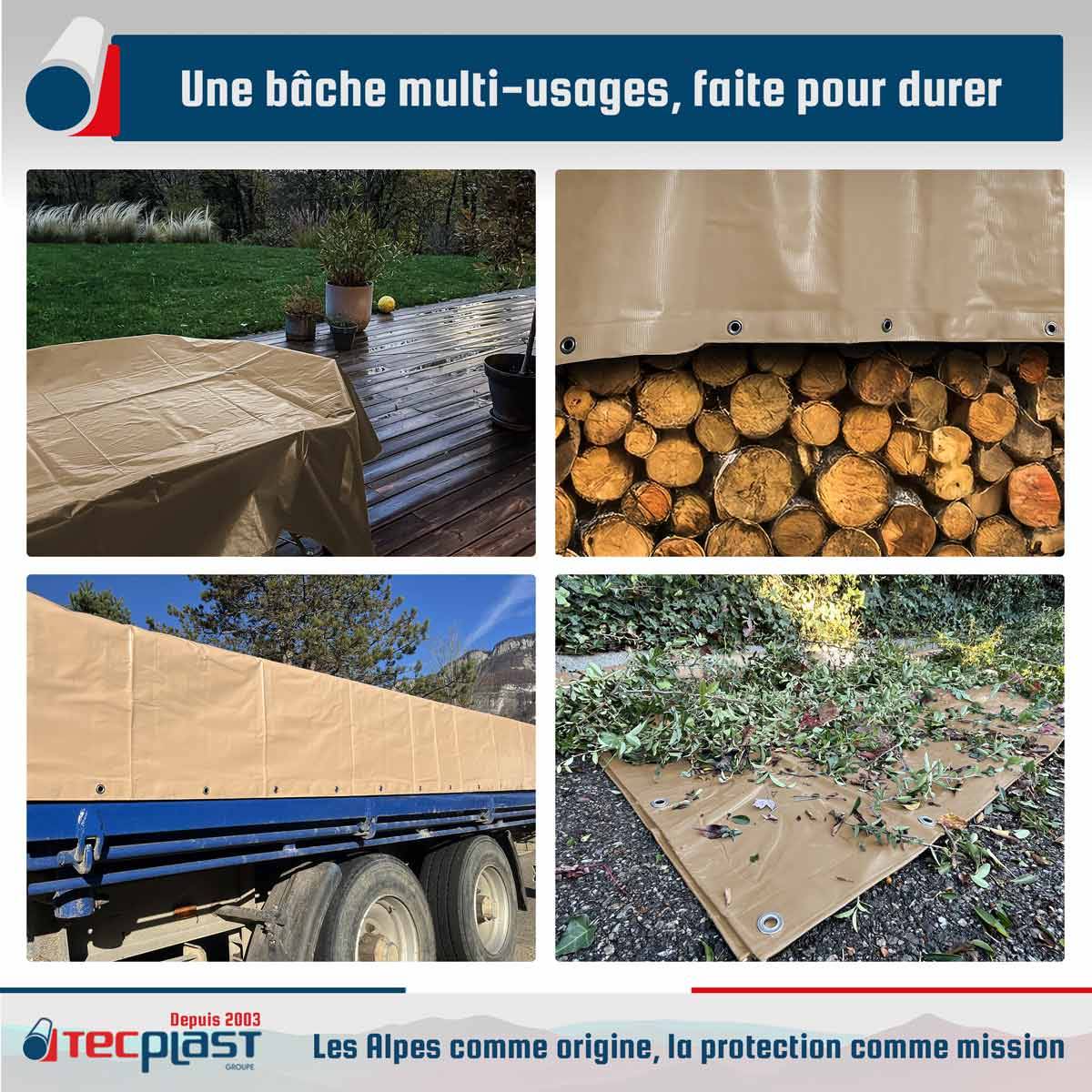 Bâche PVC 2,5x3 m Beige foncé - Garantie 5 ans - LP506MU - Bâche de protection étanche - Résistance Anti-UV TECPLAST - Imagen 2
