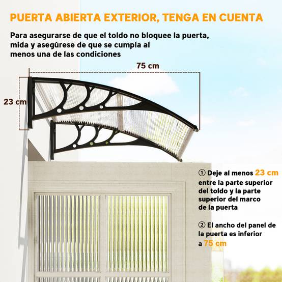 Store extérieur pour porte et fenêtre 75 x 100 cm, protection contre le soleil et la pluie, avec support en alliage d'aluminium transparent - Image 9