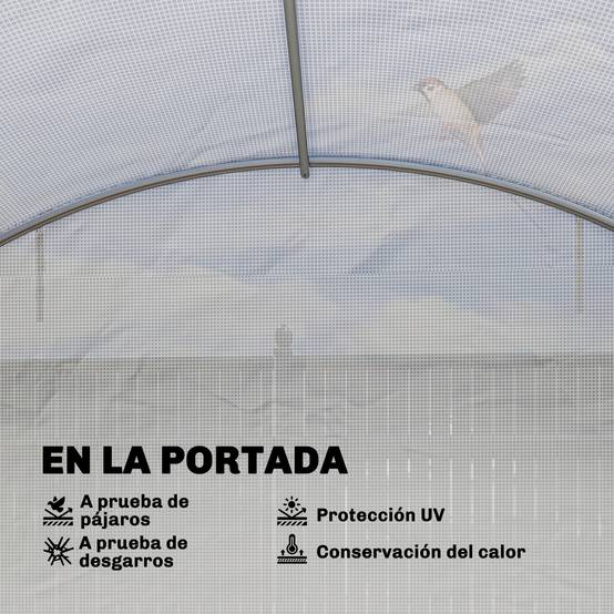 Serre tunnel avec 2 barres de support, 2 portes enroulables et fenêtres en filet, bâche en PE anti-UV, blanche - Image 8