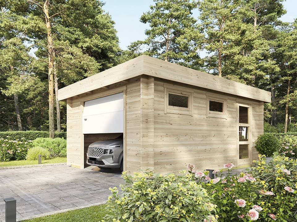 Direct Abris - Garage en Bois WESTMOUNT 19,2 m2 - 1 Voiture - Porte Sectionnelle - Bandeau de Toiture - Serrure à Cylindre - Abris de Jardin - Imagen 1