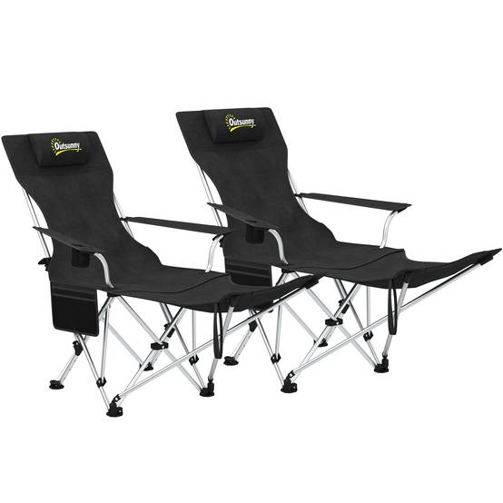 Lot 2 chaises camping métal Oxford pour pêche dossier réglable 125x48x90cm noir - ComfortXL Outdoor Living - Image 1