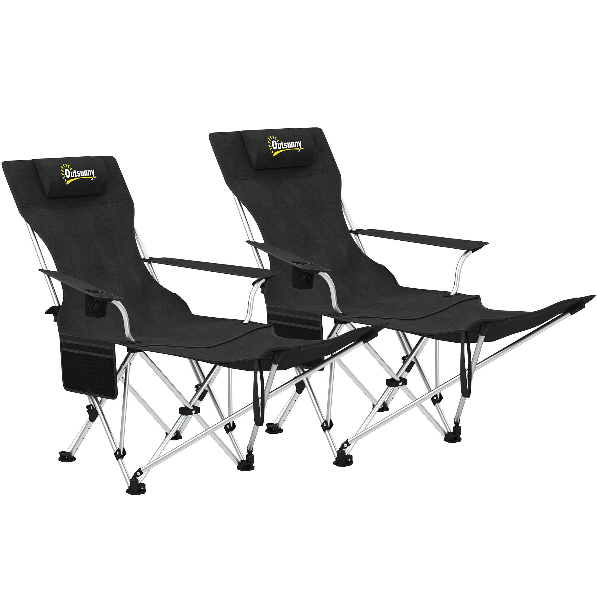 Lot 2 chaises camping métal Oxford pour pêche dossier réglable 125x48x90cm noir - ComfortXL Outdoor Living - Image 1