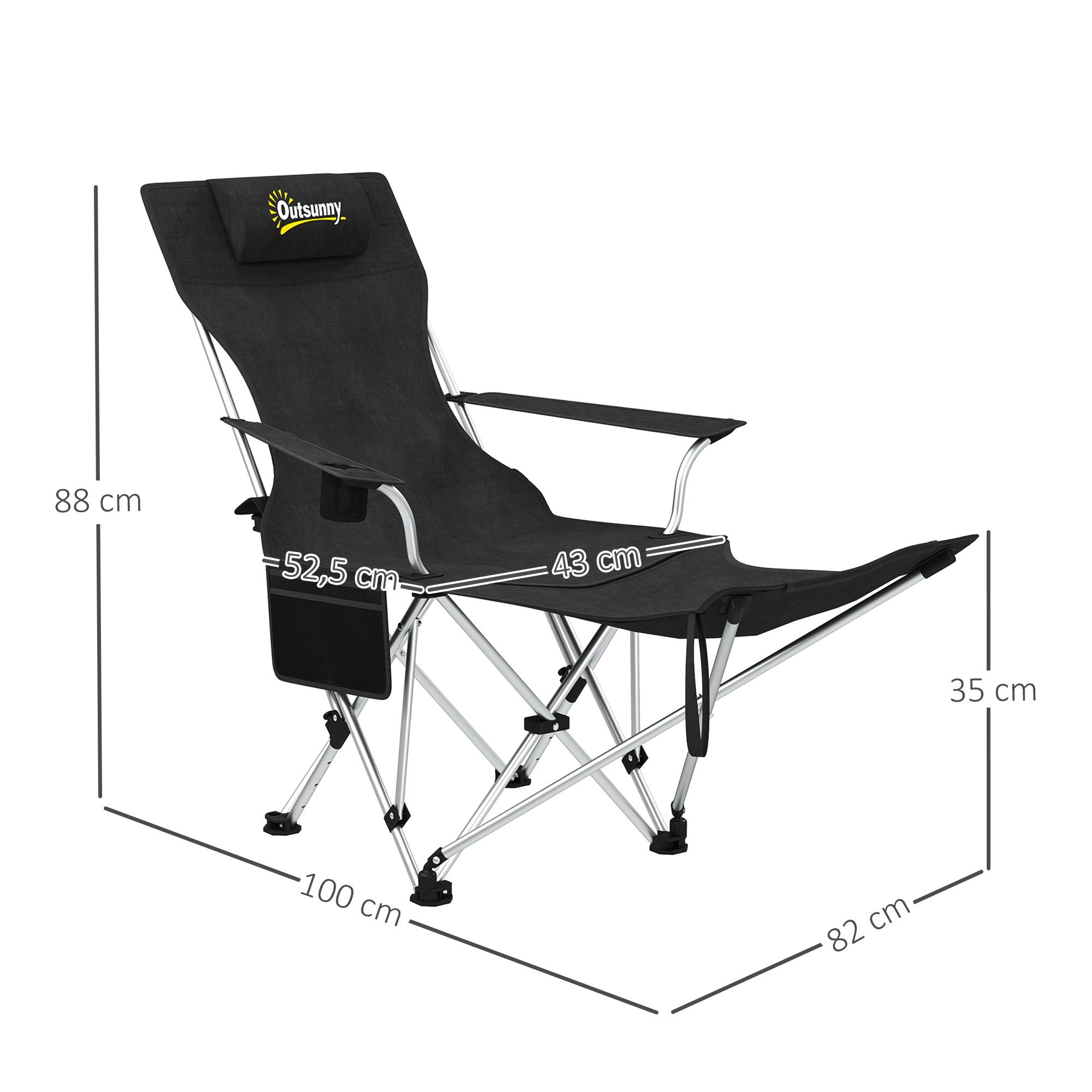 Lot 2 chaises camping métal Oxford pour pêche dossier réglable 125x48x90cm noir - ComfortXL Outdoor Living - Image 5