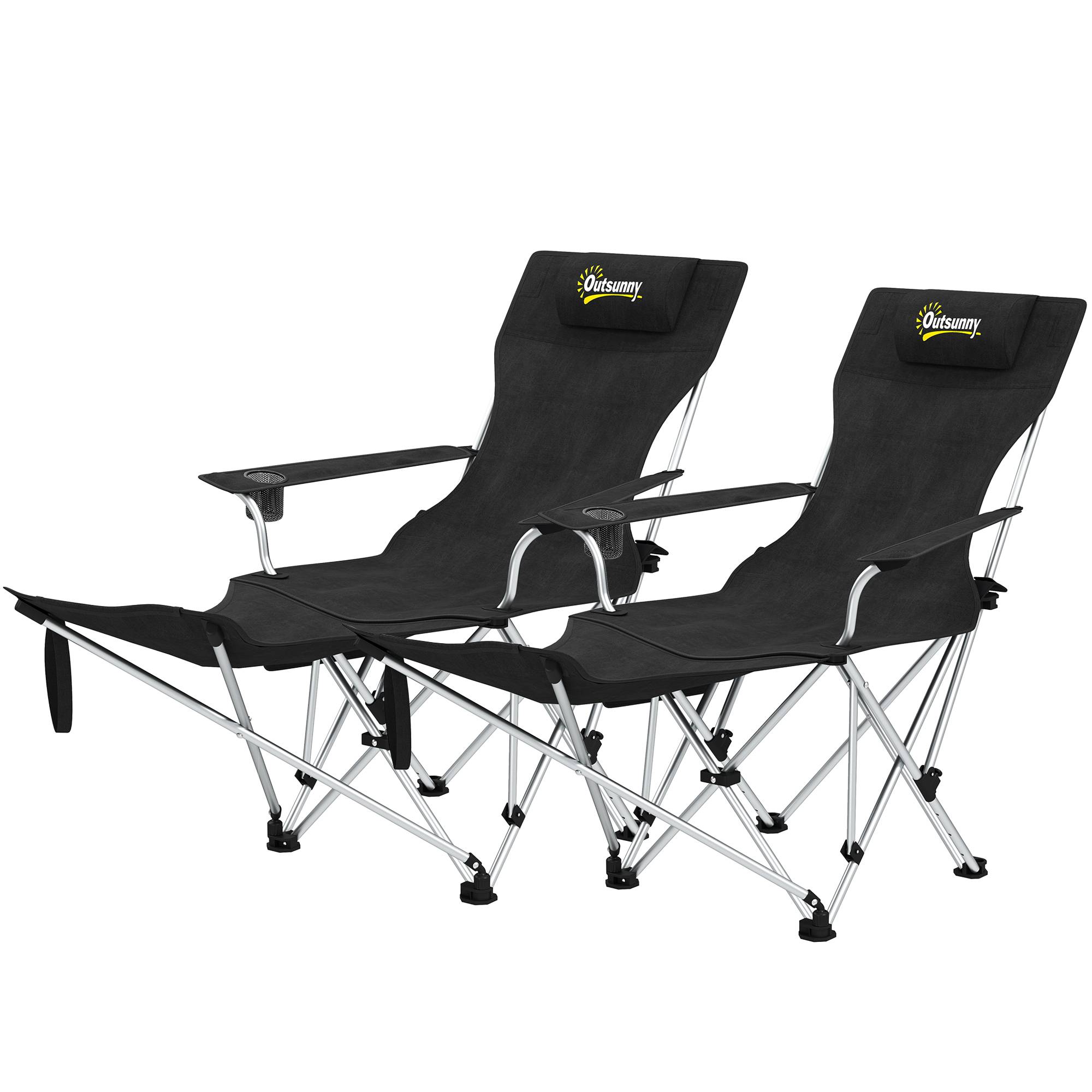 Lot 2 chaises camping métal Oxford pour pêche dossier réglable 125x48x90cm noir - ComfortXL Outdoor Living - Image 2