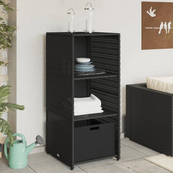 Armoire de Jardin Haute Résine Tressée avec Étagères et Tiroir pour Extérieur Noir 50x55x115 cm – ComfortXL Outdoor Living - Image 1