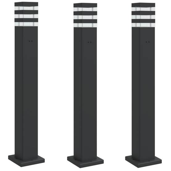 3 pcs Lampadaires de jardin - Lampadaires d'extérieur avec sortie noir 80 cm aluminium - Image 1