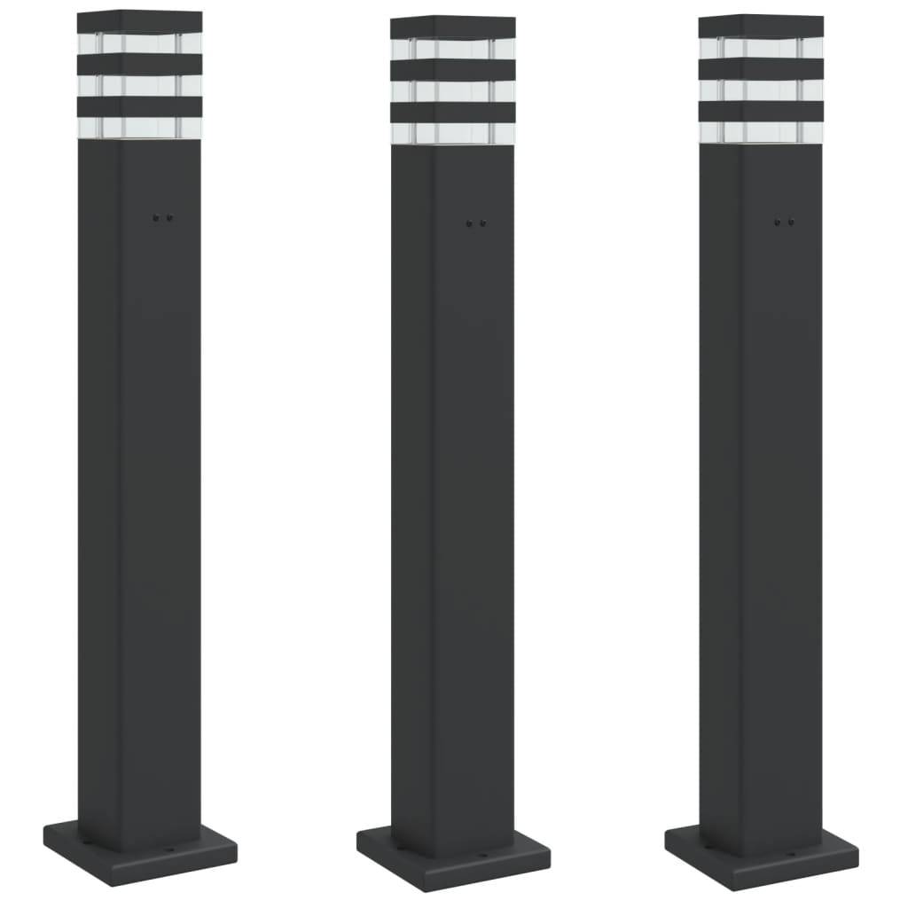 3 pcs Lampadaires de jardin - Lampadaires d'extérieur avec sortie noir 80 cm aluminium - Image 1