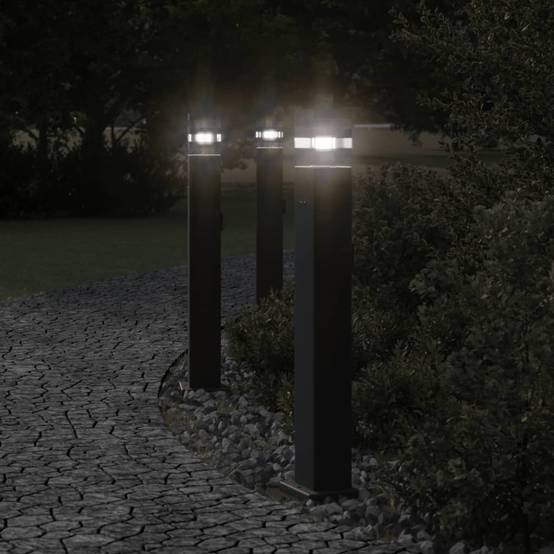 3 pcs Lampadaires de jardin - Lampadaires d'extérieur avec sortie noir 80 cm aluminium - Image 2