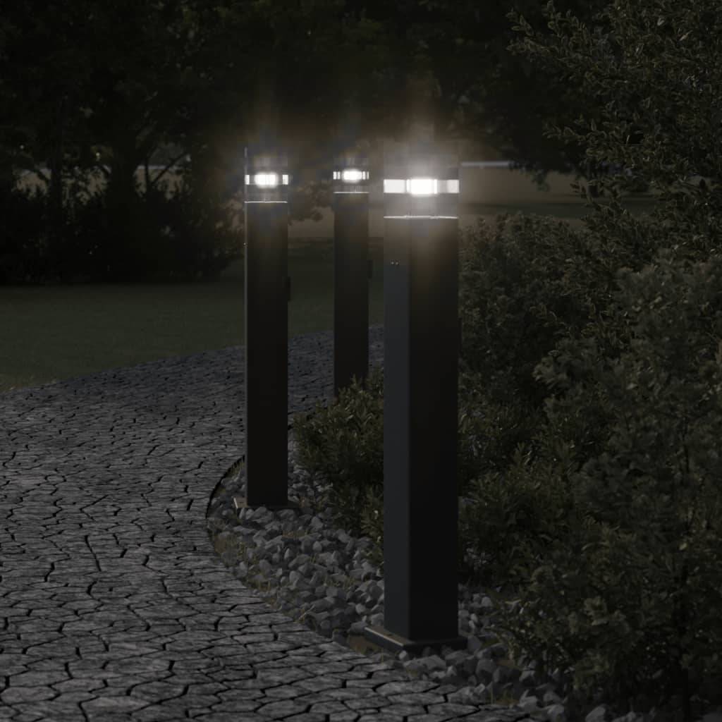 3 pcs Lampadaires de jardin - Lampadaires d'extérieur avec sortie noir 80 cm aluminium - Image 2