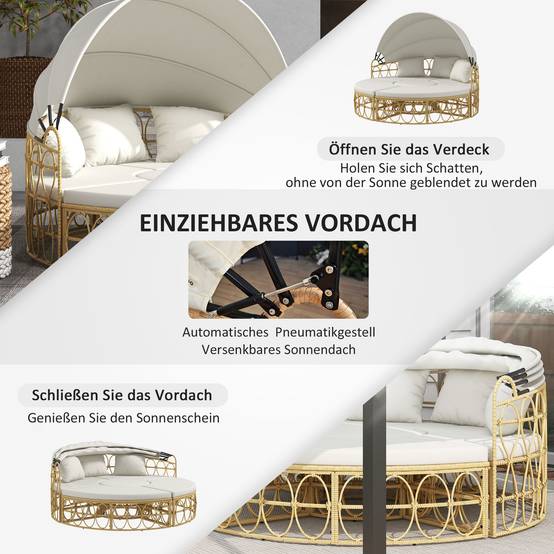 Lit de soleil modulable résine tressée jardin toit rétractable 178x85cm beige - ComfortXL Outdoor Living - Image 4