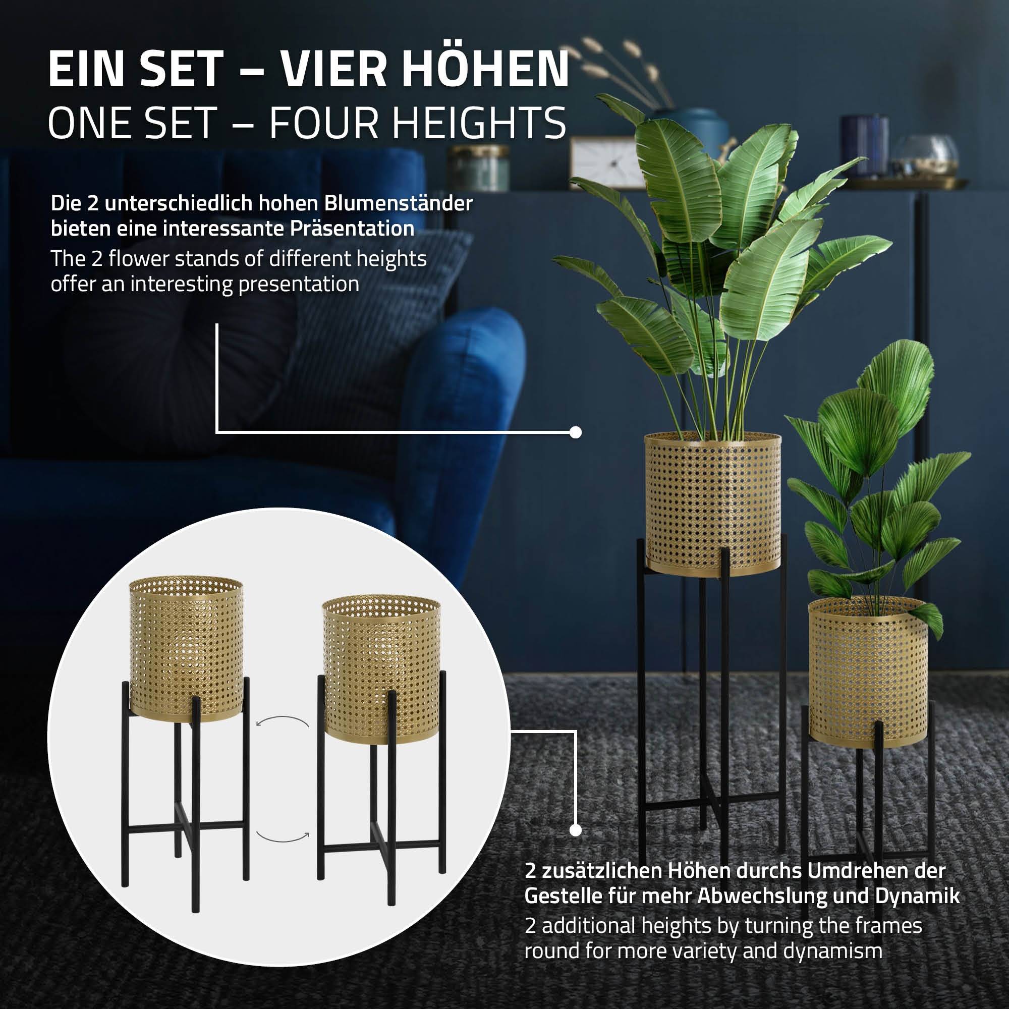 Ml-Design - 2x Support de plantes noir/or en acier h: 55 et 75,5 cm pot de fleurs décoratif - Imagen 5