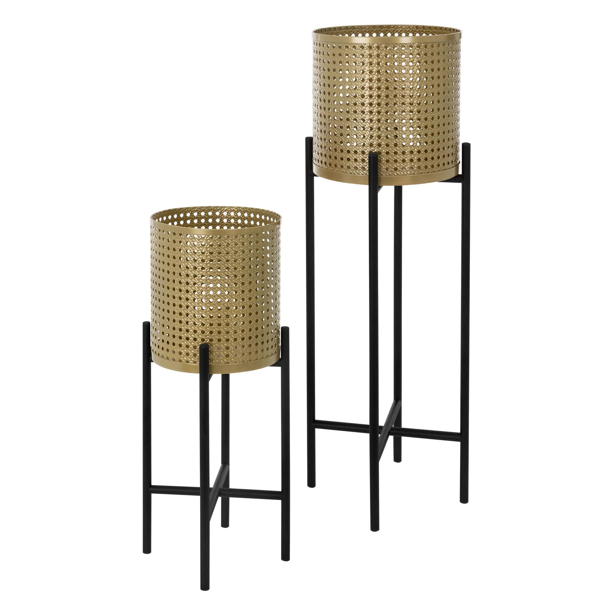 Ml-Design - 2x Support de plantes noir/or en acier h: 55 et 75,5 cm pot de fleurs décoratif - Imagen 1