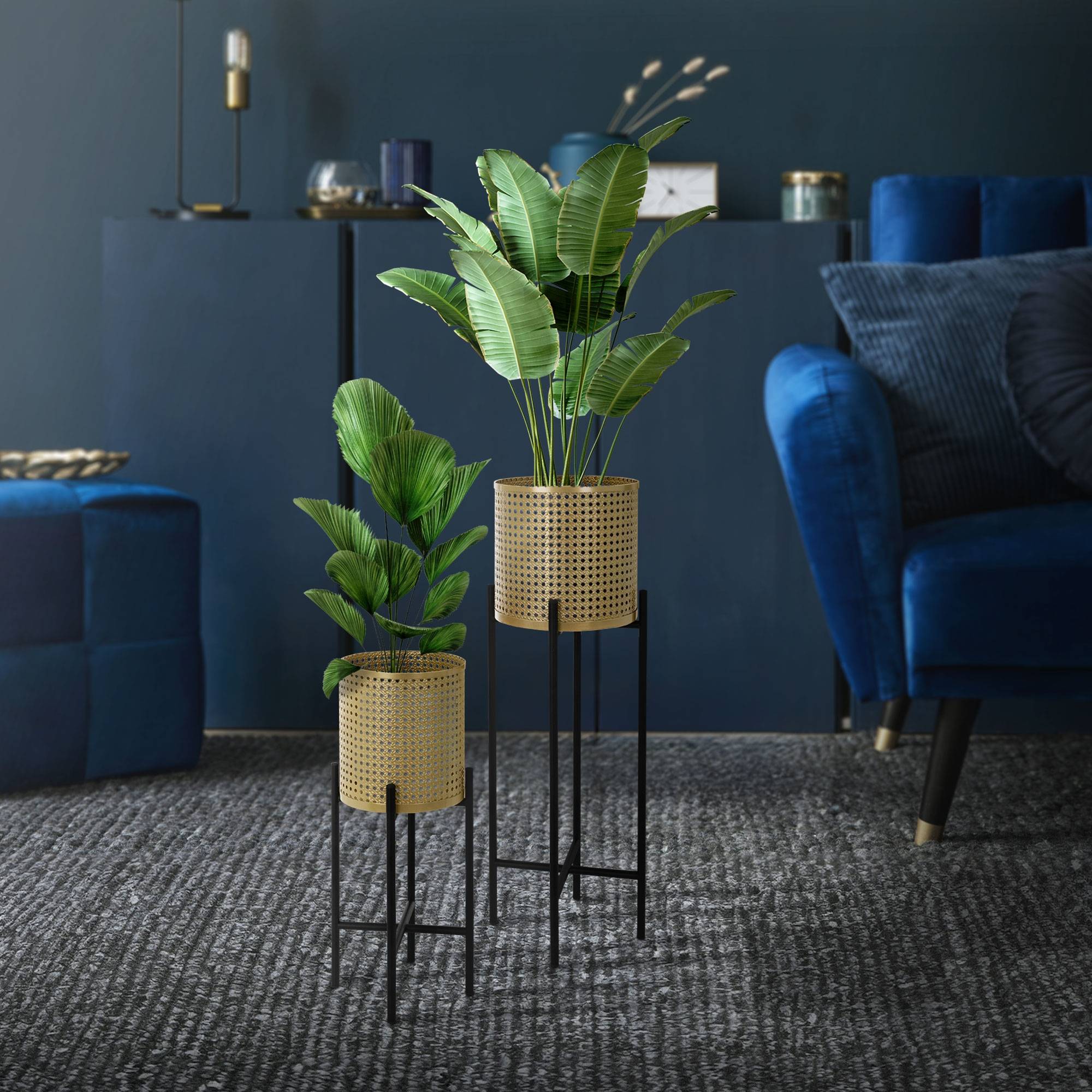 Ml-Design - 2x Support de plantes noir/or en acier h: 55 et 75,5 cm pot de fleurs décoratif - Imagen 7
