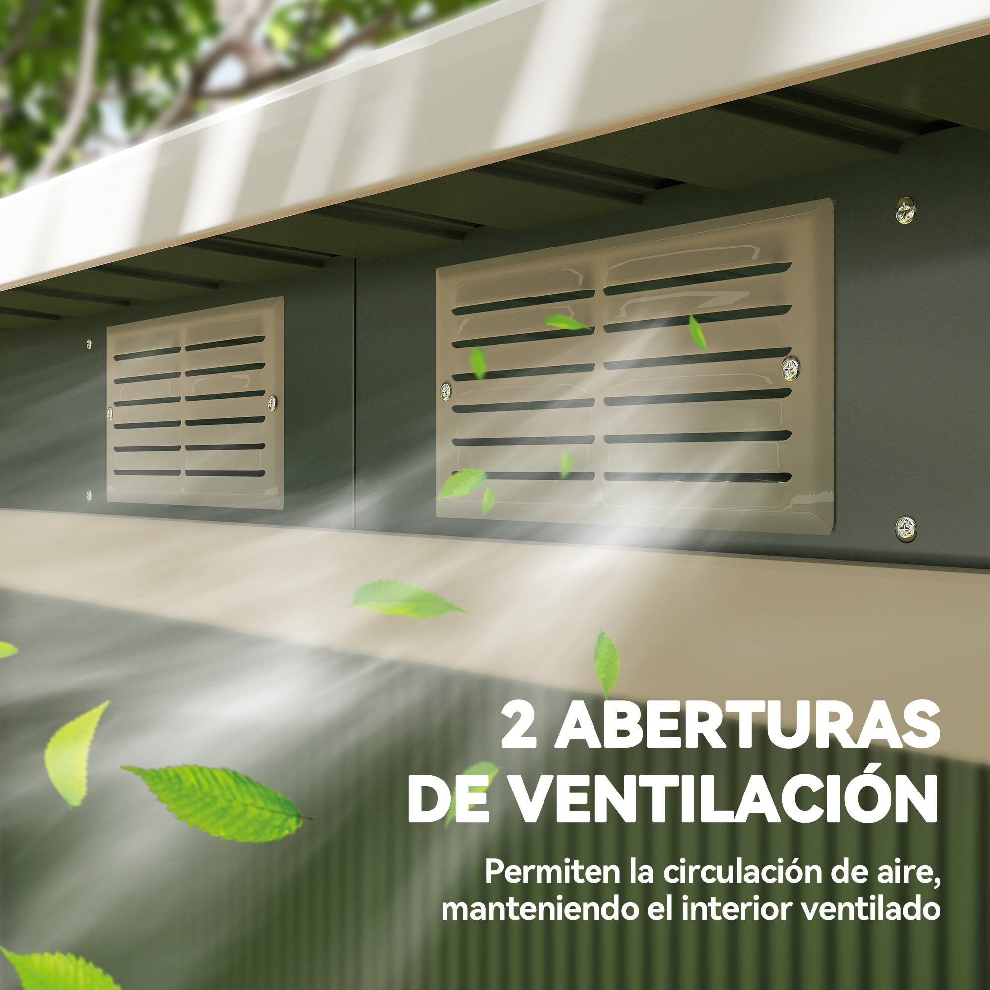 Abri de jardin extérieur 280 x 130 x 172 cm avec portes coulissantes, fond et ventilation, vert clair - Image 10