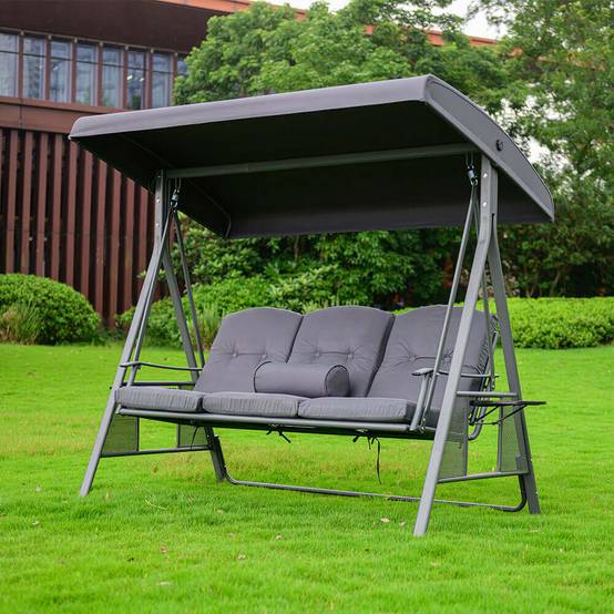 Balançoire Hollywood 3 places HOME DELUXE DESCANSO - 115 x 198 cm - gris avec housse - Image 1