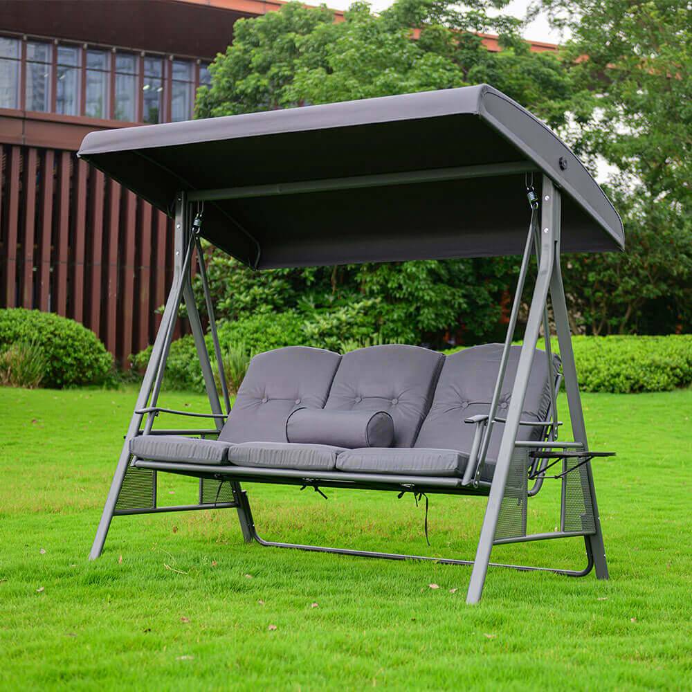 Balançoire Hollywood 3 places HOME DELUXE DESCANSO - 115 x 198 cm - gris avec housse - Image 1