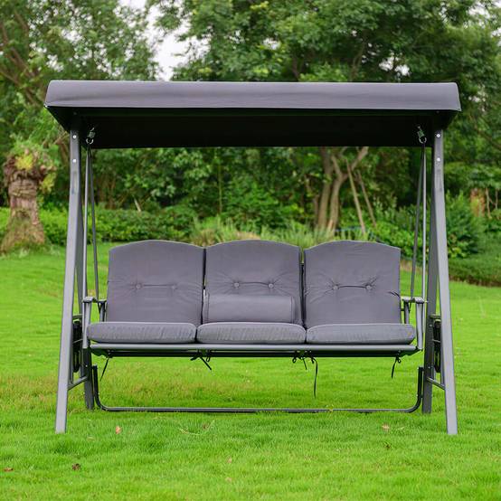 Balançoire Hollywood 3 places HOME DELUXE DESCANSO - 115 x 198 cm - gris avec housse - Image 2