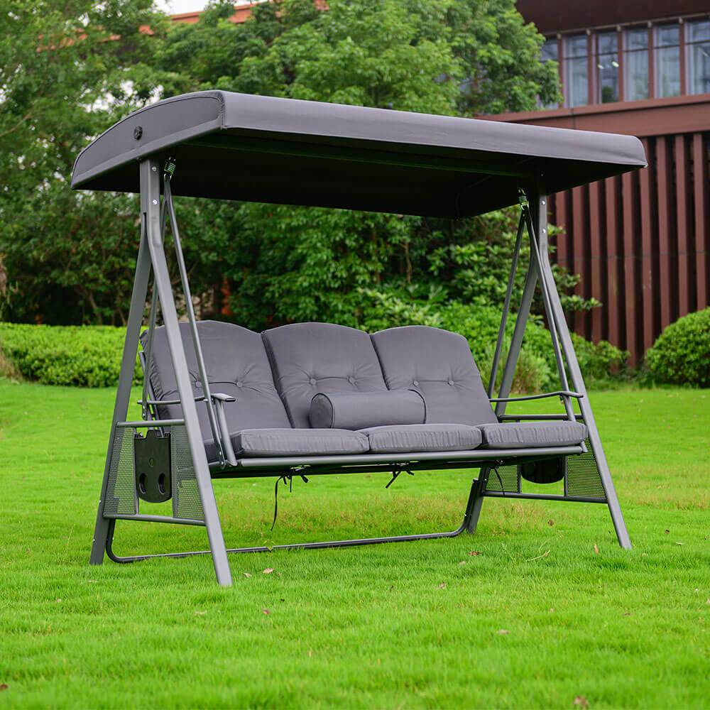 Balançoire Hollywood 3 places HOME DELUXE DESCANSO - 115 x 198 cm - gris avec housse - Image 3