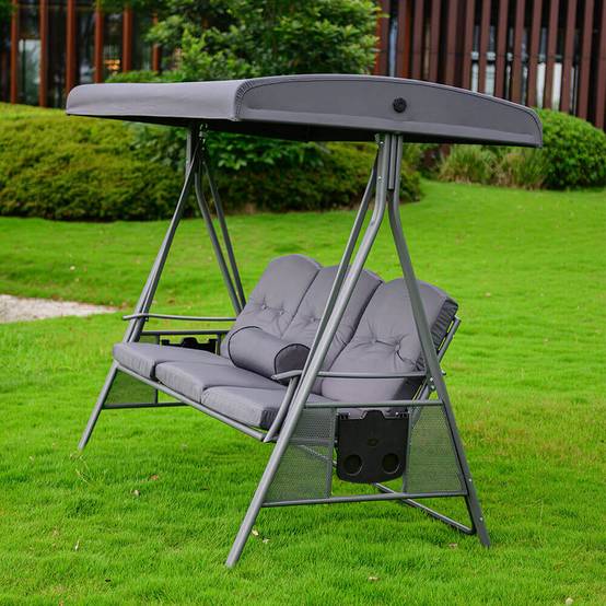 Balançoire Hollywood 3 places HOME DELUXE DESCANSO - 115 x 198 cm - gris avec housse - Image 4