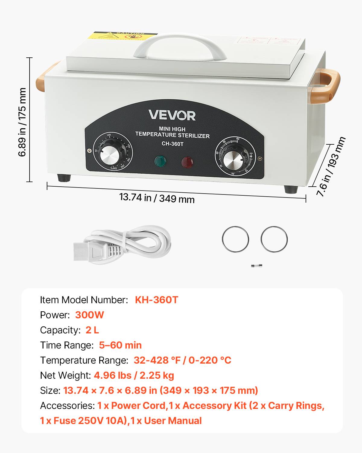 VEVOR Stérilisateur air chaud 2 L, 300 W, température réglable. Onglerie, labo. - Image 7