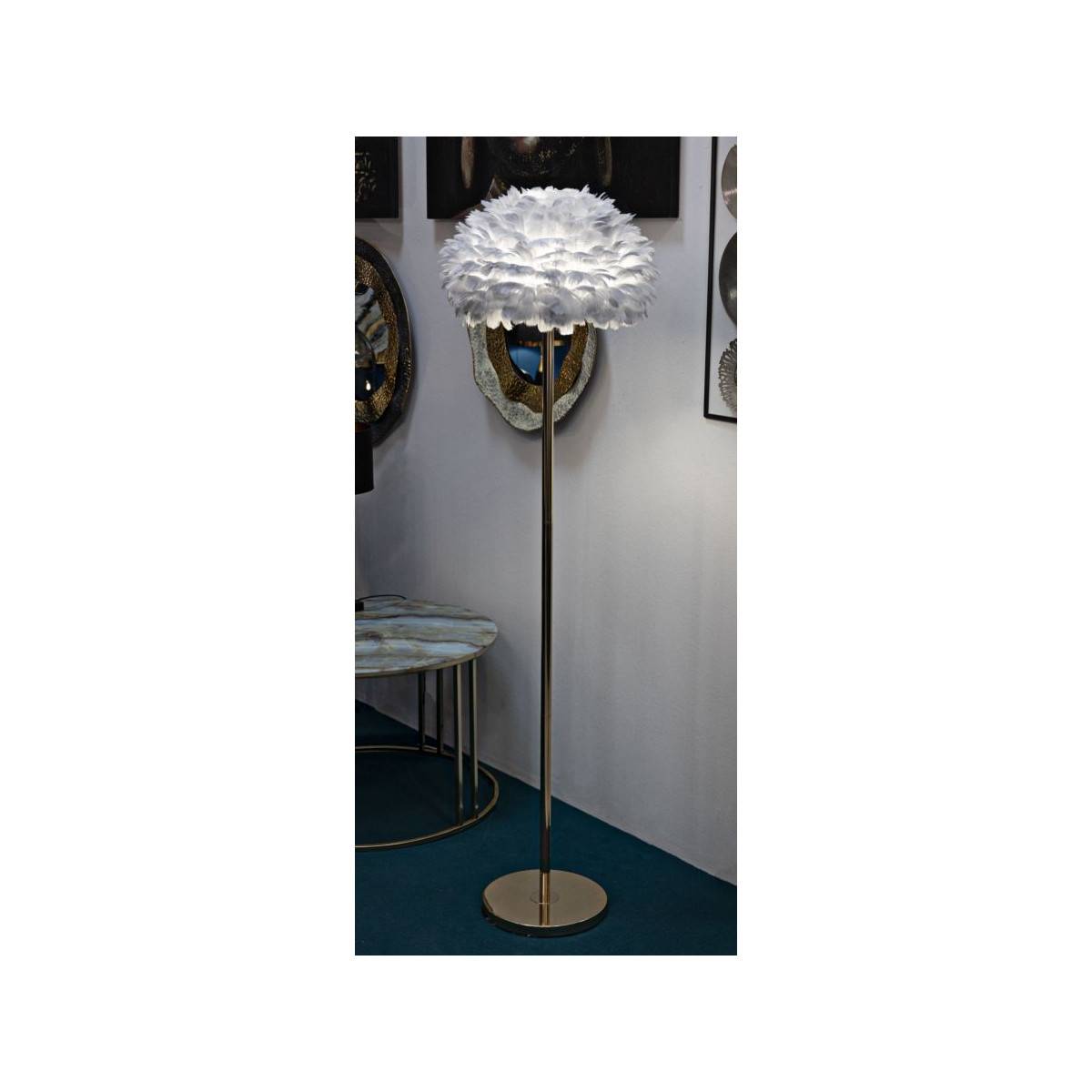 Lampadaire Imitation Plume "Slim" 170cm Or & Gris - Image 5