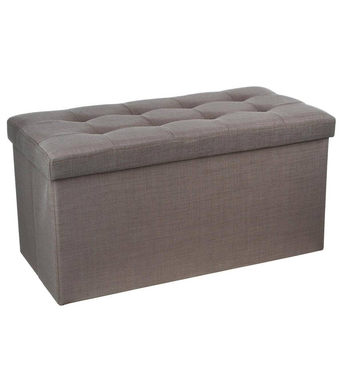 2 en 1 Pouf pliant double et coffre de rangement Gris taupe aspect Lin 76 x H 38 cm - Imagen 1