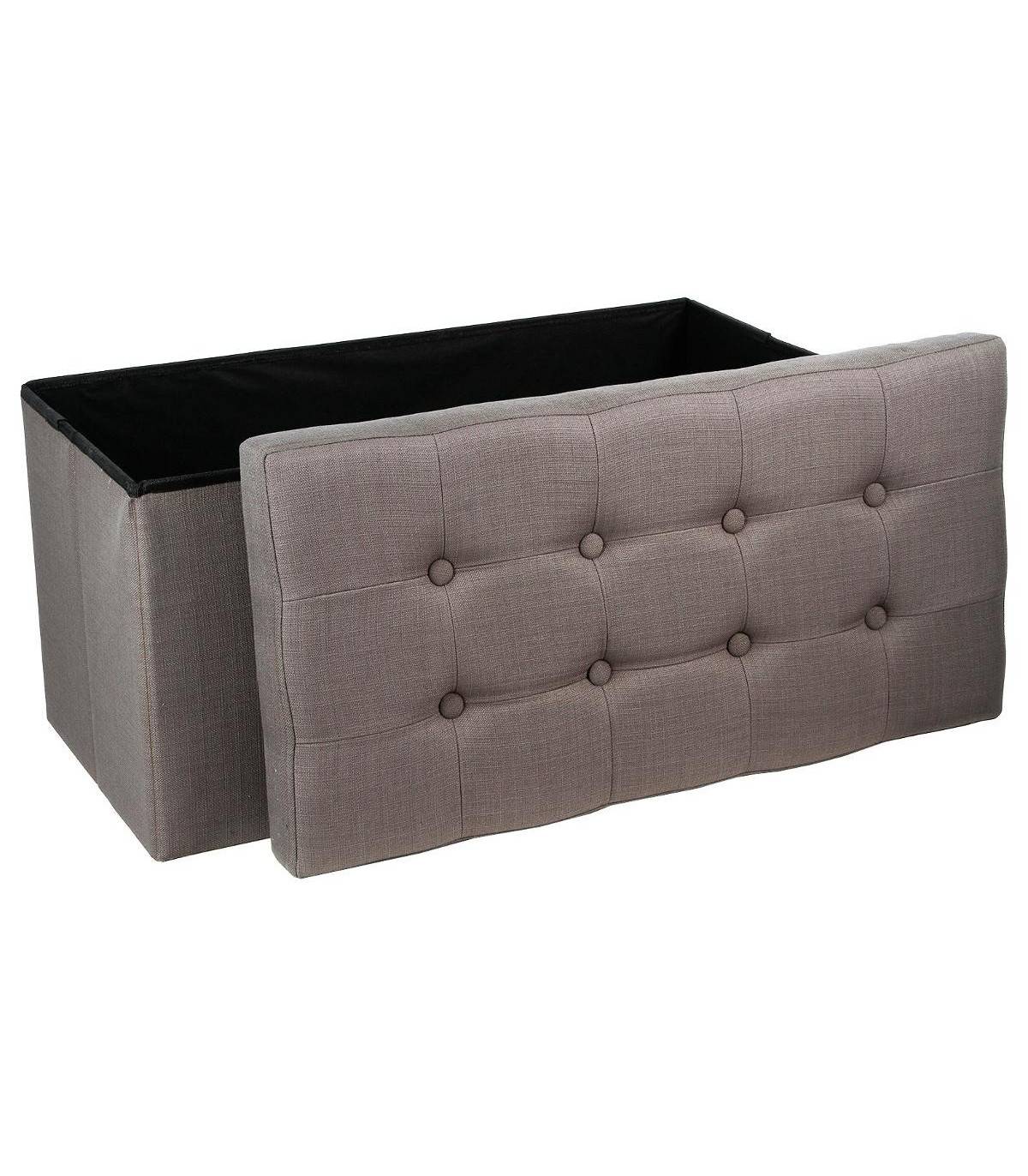 2 en 1 Pouf pliant double et coffre de rangement Gris taupe aspect Lin 76 x H 38 cm - Imagen 3