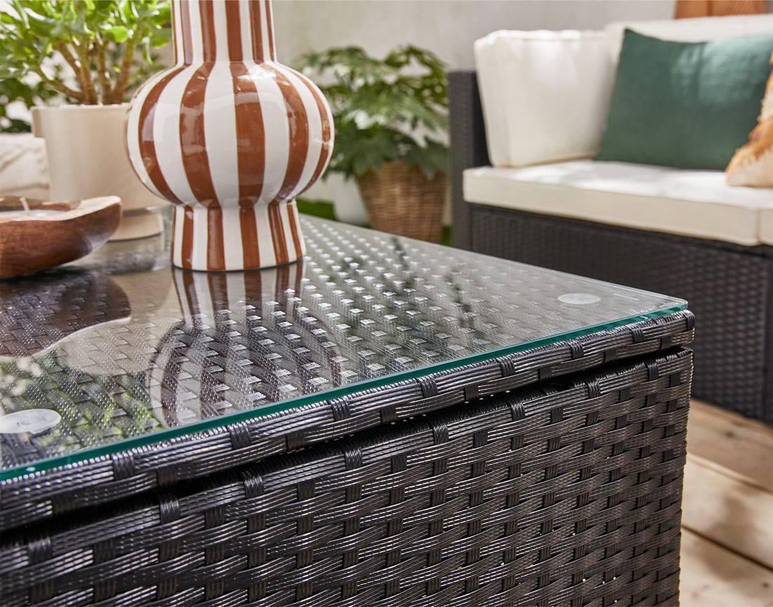Best Mobilier - Otaki - salon bas de jardin modulable 5 places - résine tressée noire et coussins beiges - Best Mobilier - Imagen 9