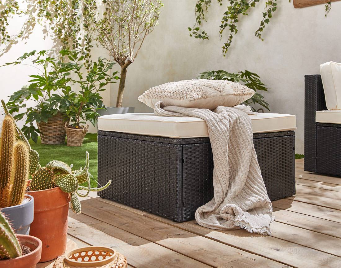 Best Mobilier - Otaki - salon bas de jardin modulable 5 places - résine tressée noire et coussins beiges - Best Mobilier - Imagen 6