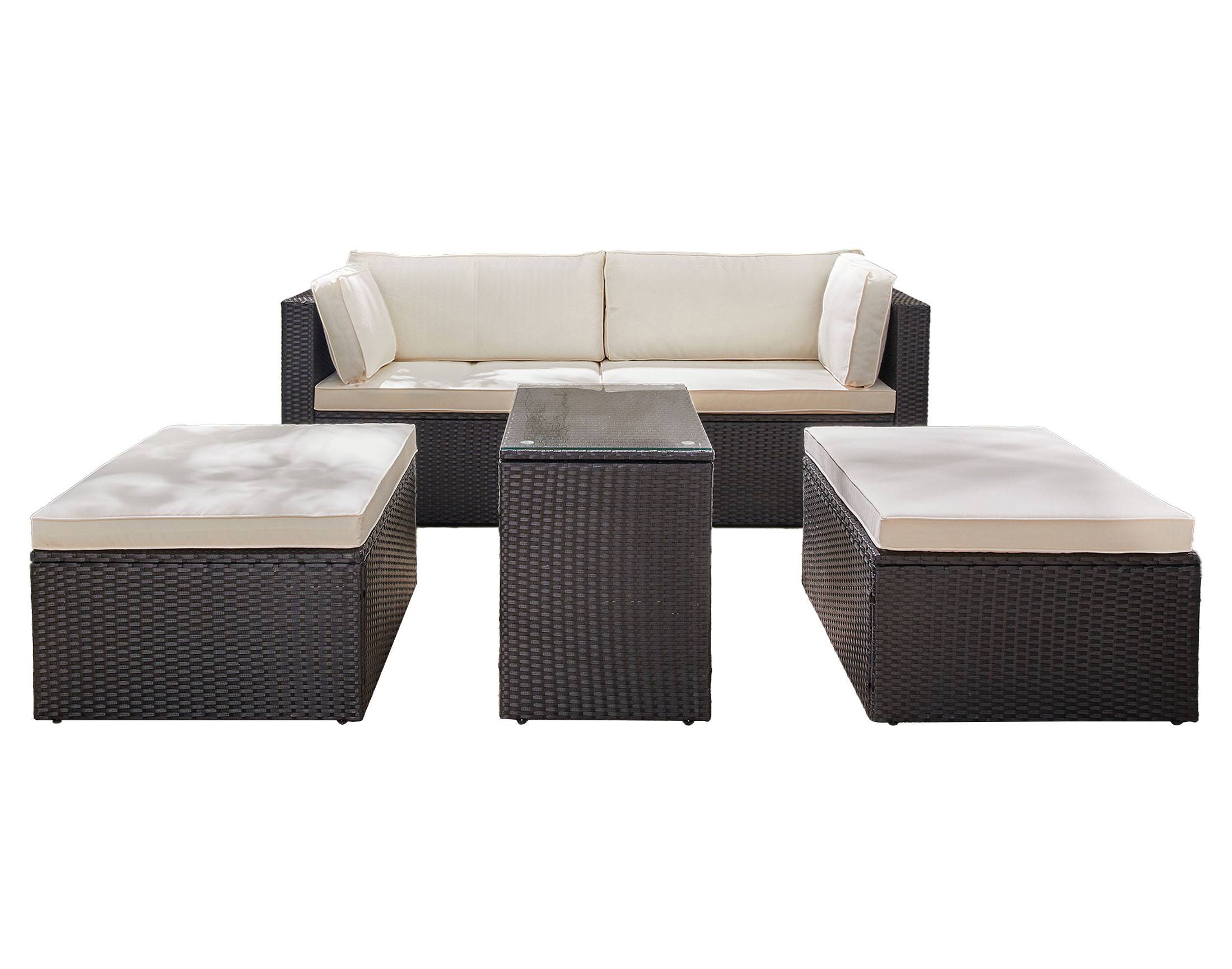 Best Mobilier - Otaki - salon bas de jardin modulable 5 places - résine tressée noire et coussins beiges - Best Mobilier - Imagen 1