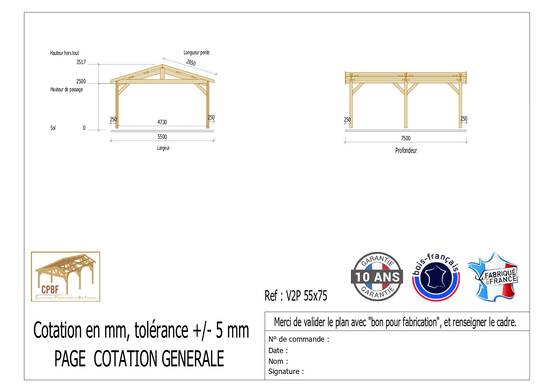Carport Charpente deux pentes 550cmx750cm, bois DOUGLAS Français (Charpente en bois-auvent-abri voiture), 41.25 m². Garantie 10 ans - Image 2